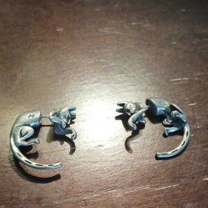 Ruby Eye Toned Silver Cat Earrings